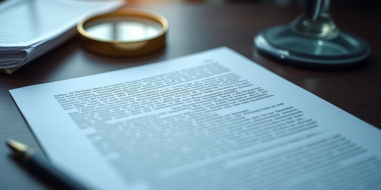 Close up of a generic contract template with a red magnifying glass highlighting fine print
