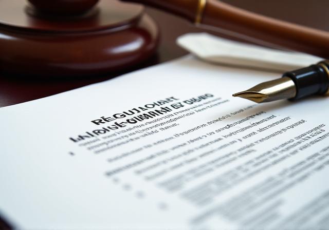 Close up of legal documents and a gavel on a mahogany desk